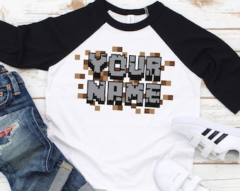 Custom Pixel Toddler or Youth Raglan Shirt, Video Game Custom Name Kids Shirt, Pixel Game Custom Birthday Shirt