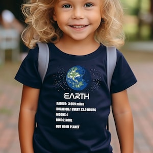 Earth Planet Info Toddler & Kids Youth T-Shirt, Earth Shirt, Solar System Tees, Cute Planet Shirts, Kids Graphic Tees