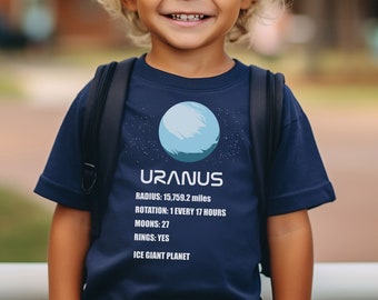 Uranus Planet Info Toddler & Kids Youth T-Shirt, Uranus Shirt, Solar System Tees, Cute Planet Shirts, Kids Graphic Tees