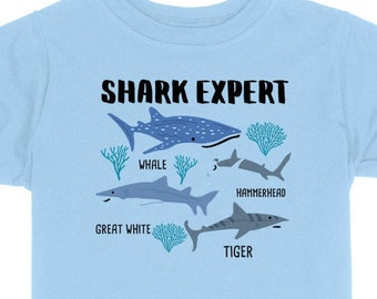 Shark Expert Toddler & Kids Youth T-Shirt, Type of Sharks, Shark Youth Tee, Cute Toddler Shark Tee, Funny Baby, Ocean Fish Graphic tee