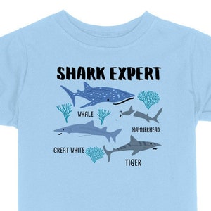 Shark Expert Toddler & Kids Youth T-Shirt, Type of Sharks, Shark Youth Tee, Cute Toddler Shark Tee, Funny Baby, Ocean Fish Graphic tee Light Blue