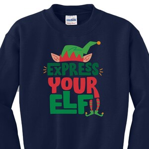 Express Your Elf Christmas Youth Crewneck Sweatshirt, Funny Cute Christmas Morning Matching Family Group Sweatshirt