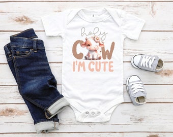 Holy Cow I'm Cute Baby Bodysuit, Cow Infant One Piece, Farmer Baby, Cute Baby Outfit, Baby Shower Gift