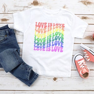 Wavy Love Is Love Pride Toddler & Kids Youth T-Shirt, Rainbow Gay Pride Kids Tee, LGBTQ Pride Youth Shirt