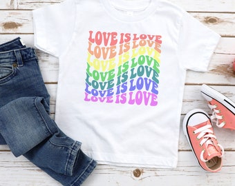 Wavy Love Is Love Pride Toddler & Kids Youth T-Shirt, Rainbow Gay Pride Kids Tee, LGBTQ Pride Youth Shirt