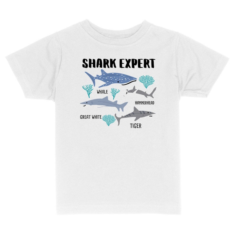 Shark Expert Toddler & Kids Youth T-Shirt, Type of Sharks, Shark Youth Tee, Cute Toddler Shark Tee, Funny Baby, Ocean Fish Graphic tee White