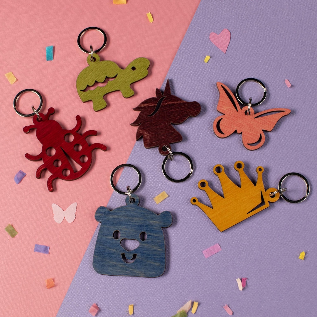 Simple Kids Wooden Keychain, Cute Animal Keychain for Kids, Keychain ...