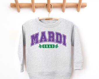 Collegiate Mardi Gras Toddler Crewneck Sweatshirt, Mardi Gras Toddler Sweatshirt, Toddler Mardi Gras Sweatshirt