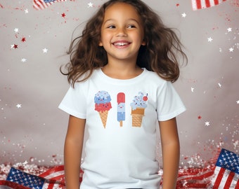 Patriotic Ice Cream Toddler & Kids Youth T-Shirt, 4th of July Shirts, Cute 4th of July Kid Shirts, Independence Day Shirts, Cute Kid Shirts
