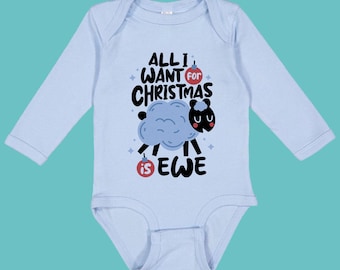 Sheep Christmas Long Sleeve Baby Bodysuit, Cute Christmas Winter Holiday Cute Baby Girl Baby Boy Outfit Infant Bodysuit