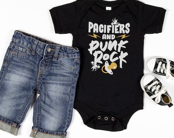 Pacifiers and Punk Rock Baby Bodysuit, Punk Rock Infant Bodysuit, Punk Baby, Emo Baby Bodysuit