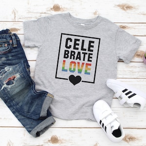 Celebrate Love Toddler & Kids Youth T-Shirt, Rainbow Gay Pride Kids Tee, LGBTQ Pride Youth Shirt