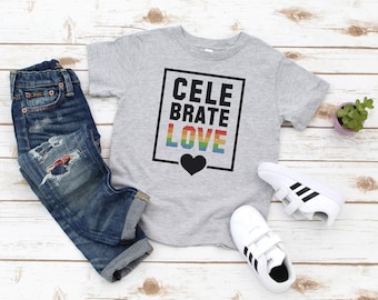 Celebrate Love Toddler & Kids Youth T-Shirt, Rainbow Gay Pride Kids Tee, LGBTQ Pride Youth Shirt