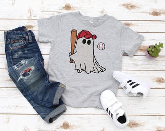 Baseball Ghost Toddler & Kids Youth T-Shirt, Children's Baseball Halloween Ghost Graphic Tee, Halloween Outfit, Halloween Tee