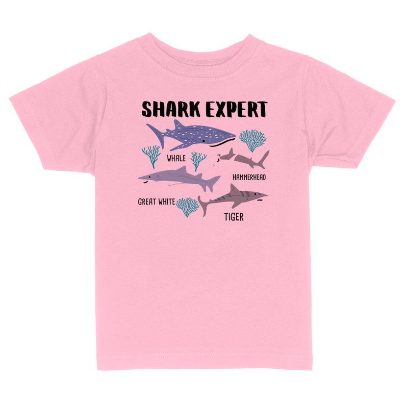 Shark Expert Toddler & Kids Youth T-Shirt, Type of Sharks, Shark Youth Tee, Cute Toddler Shark Tee, Funny Baby, Ocean Fish Graphic tee Light Pink