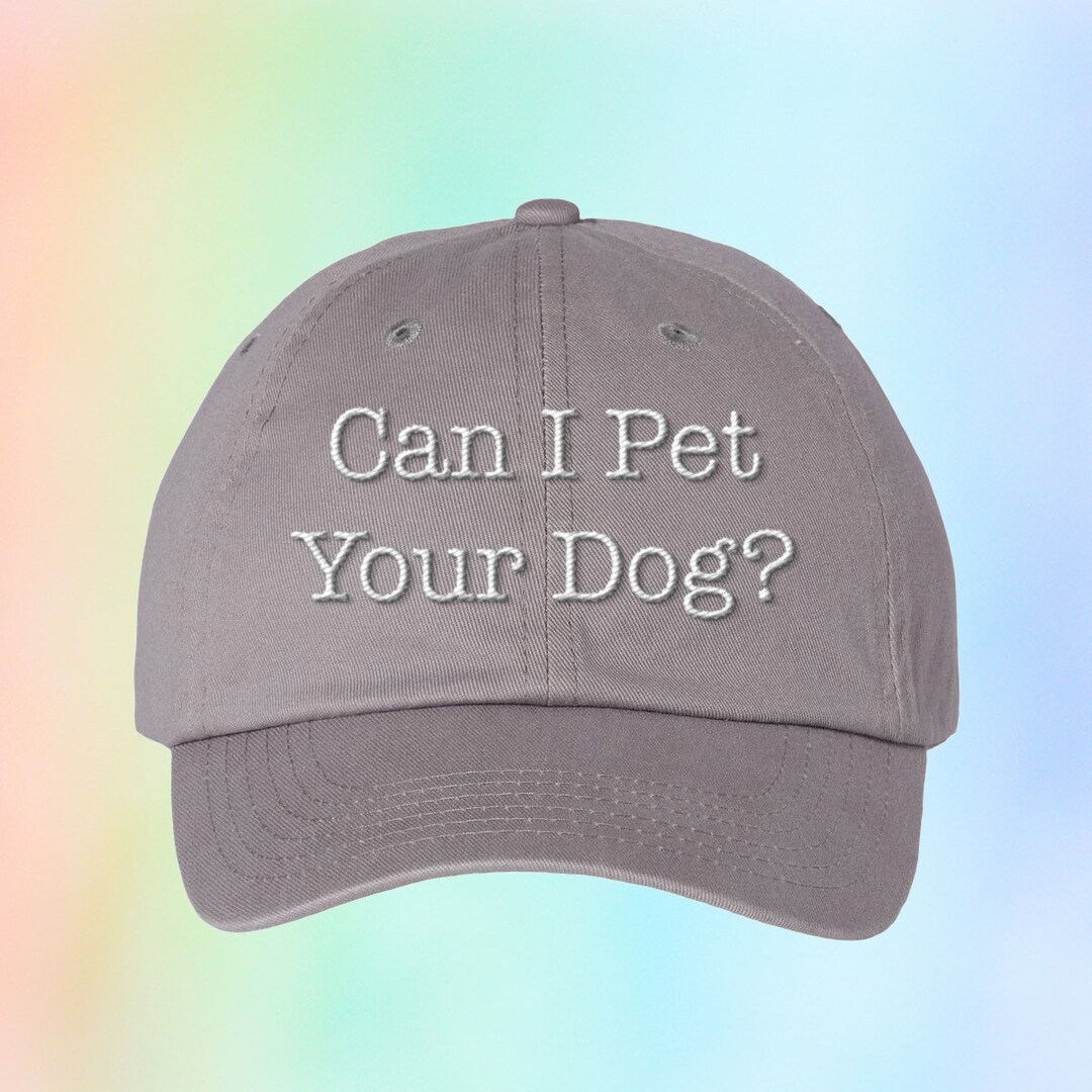 CAN I PET YOUR DOG? GRAY BASEBALL HAT Can I Pet Your Dog? Slideback Hat Blue OSFM Embroidered  main image 4