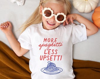 More Spaghetti Less Upsetti Toddler & Kids Youth T-Shirt, Kids Funny Food Graphic T-Shirt, Funny Food Kids Shirt, Italian Food Kids Tee
