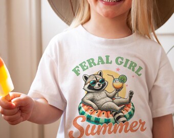 Raccoon Feral Girl Summer Toddler & Kids Youth T-Shirt, Cute Raccoon Kids Tee, Funny Raccoon Kids Tee, Funny Summer Girls Shirt