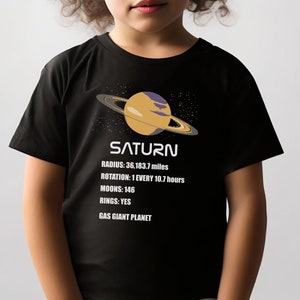 Saturn Planet Info Toddler & Kids Youth T-Shirt, Saturn Shirt, Solar System Tees, Cute Planet Shirts, Kids Graphic Tees