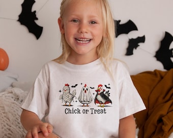 Chick or Treat Toddler & Kids Youth T-Shirt, Kids Halloween Shirts, Fall Autumn Kids Shirt, Cute Chicken Halloween Tee