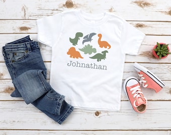 Dino Custom Name Toddler & Kids Youth T-Shirt, Kids Custom Shirt, Custom Name Dinosaur Shirt, Cute Kids Dinosaur Graphic Tee