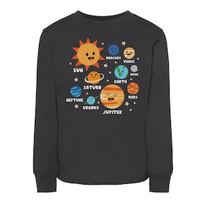 Cute Planet List Long Sleeve Toddler Shirt, Cute Kids Space Planet Shirt, Planets Long Sleeve for Kids