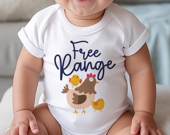 Free Range Baby Bodysuit, Chicken Farm Infant One Piece, Grow Up To Be A Farmer, Cute Baby Outfit, Baby Shower Gift