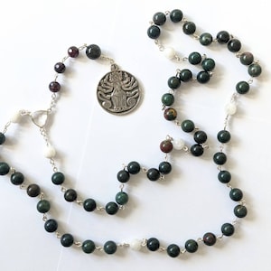 Hekate Blood Moon Gemstone Rosary - Handcrafted with Bloodstone and Moonstone - Ready to Ship