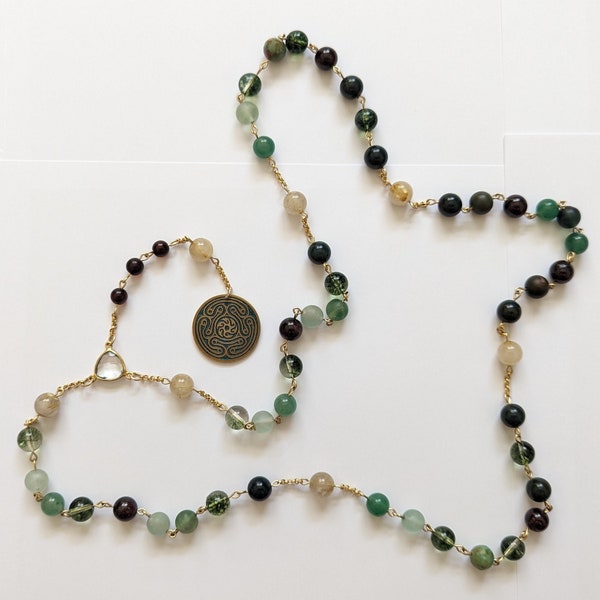 Hekate Gemstone Rosary - Handcrafted with Aventurine, Baltic Amber, Garnet - Ready to Ship (one of a kind)