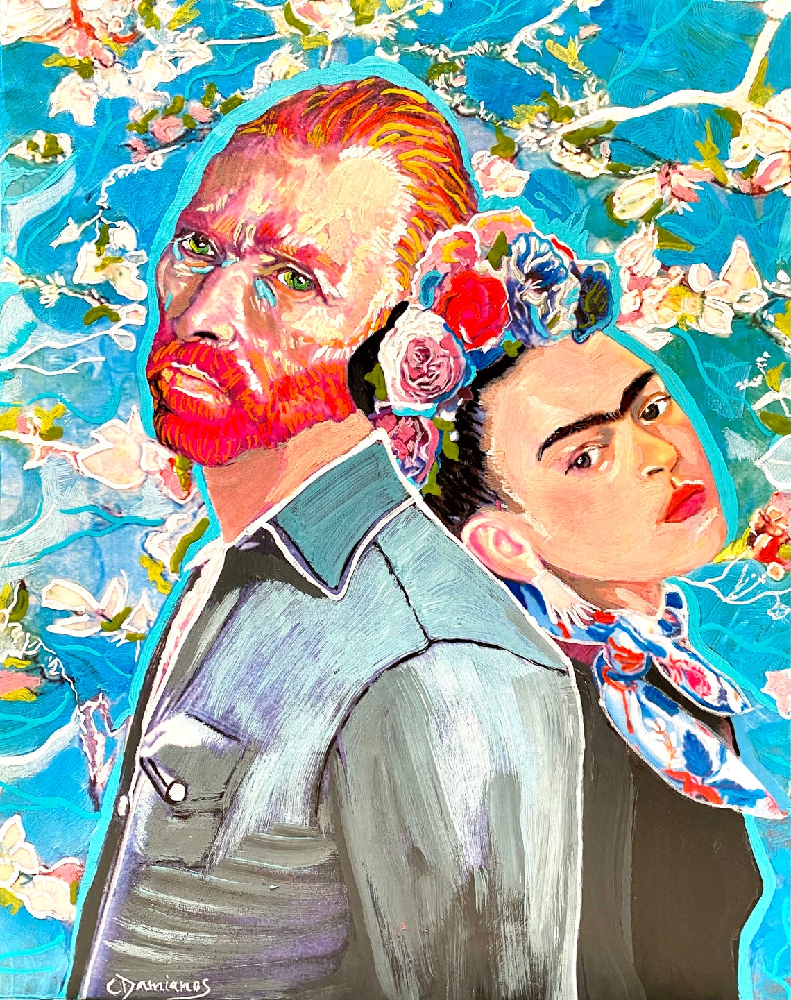 Frida Kahlo With Vincent Van Gogh Acrylic Wall Decor Painting Etsy UK