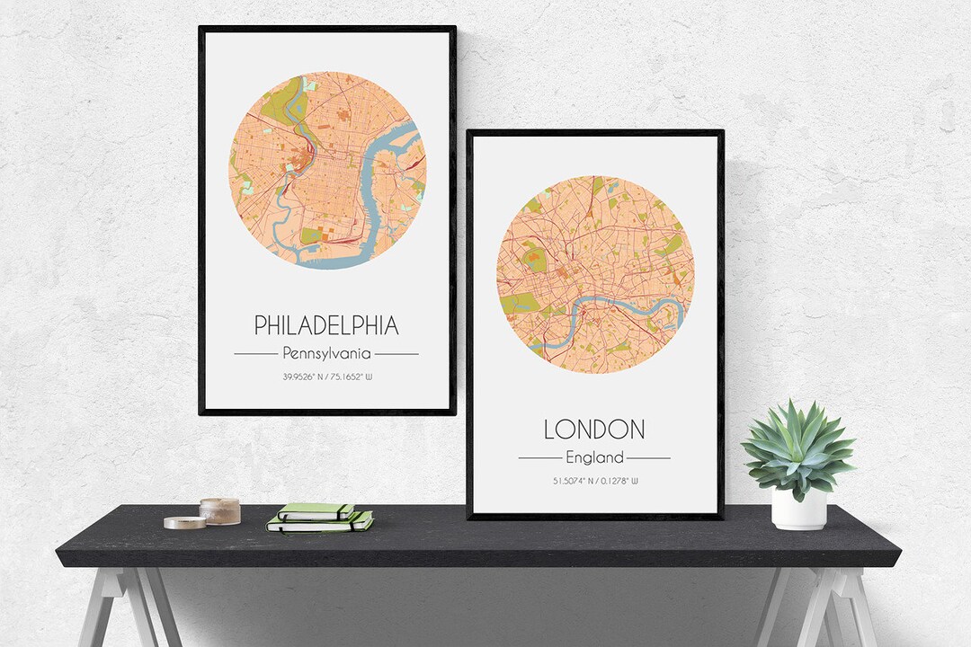 CUSTOM Orange Styled Circle Map Art 11x17/8.5x14 - ANY LOCATION! - Etsy