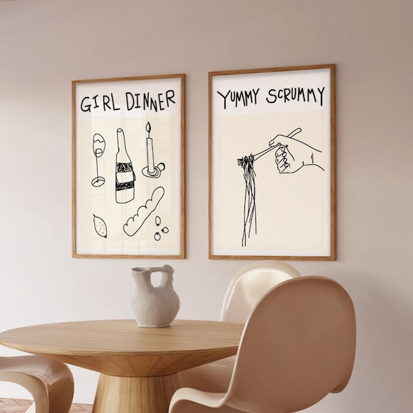 Girl Dinner | Yummy Scrummy | Retro Wall Art| Aesthetic Print| Wall Art| Minimal print | Kitchen | Cooking | TikTok
