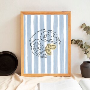 Oyster Kitchen and Bar Cart Coastal Retro Fine Line Watercolor Poster || Digital Download Printable Wall Art