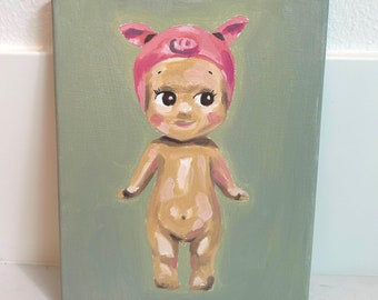 Sonny Angel Original Oil Painting Cute Pig Figurine Collectable Art Angel Figurine Cute Decor Gift for Collectors Sonny Angel Art