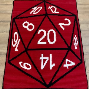 D20 Crochet Afghan PATTERN - Intarsia - US Terms