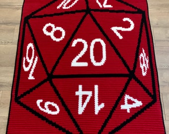 D20 Crochet Afghan PATTERN - Intarsia - US Terms