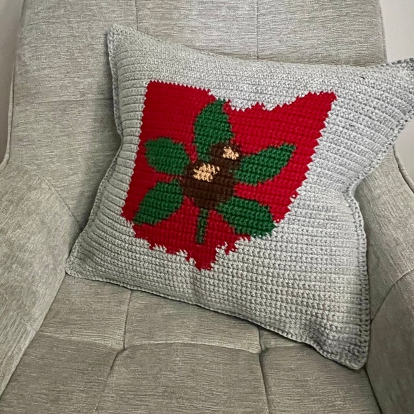 Ohio State Buckeye Leaf Crochet Pillow PATTERN