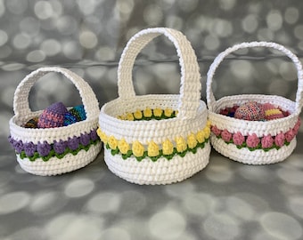 Tulip Easter Basket Crochet PATTERN - US Terms - Digital Download