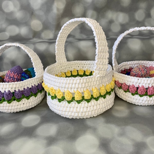 Tulip Easter Basket Crochet PATTERN - US Terms - Digital Download