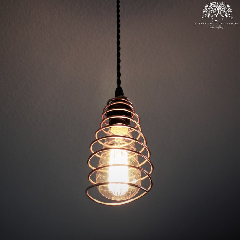 Modern copper wire spiral pendant hanging light fixture Etsy