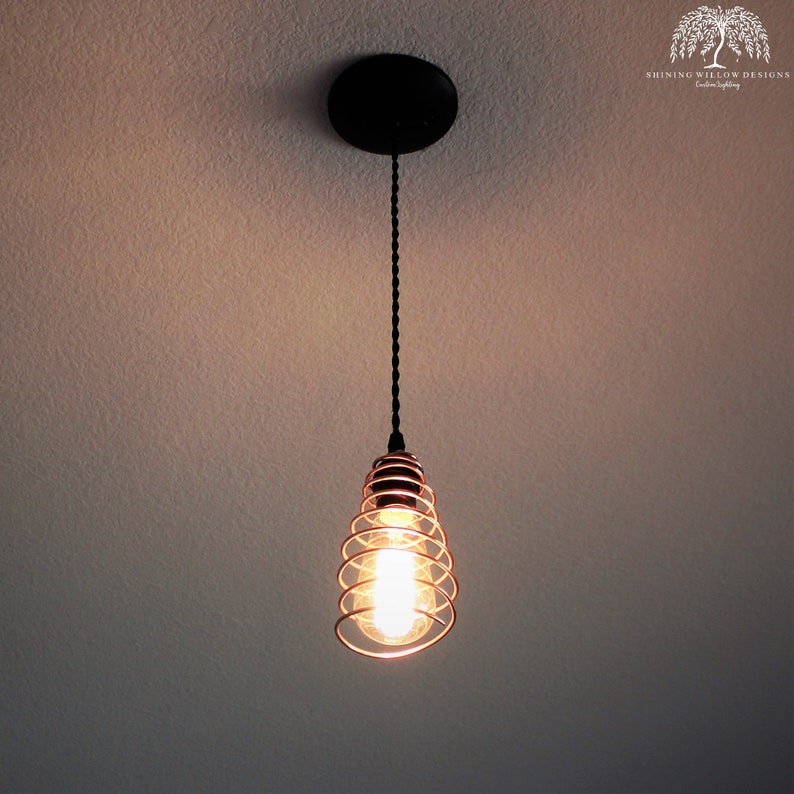 Modern copper wire spiral pendant hanging light fixture Etsy