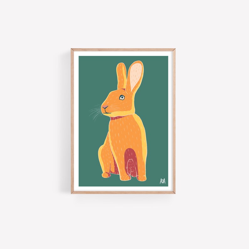 Stampa artistica di coniglio A5/A4/A3 Arte da parete colorata originale immagine 1