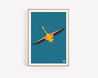 Flying Flamingo Art Print A5/A4/A3 Original Colourful Wall Art