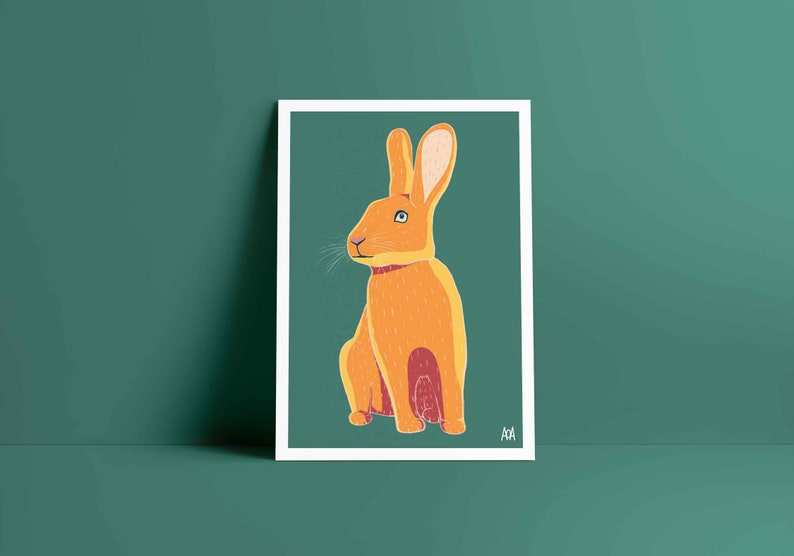 Stampa artistica di coniglio A5/A4/A3 Arte da parete colorata originale immagine 2