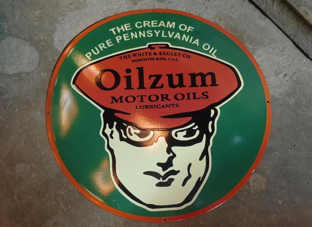 シ*ン様 40s USAビンテージ 琺瑯看板Oilzum モーターオイル広告プレ シ*ン様 40s USAビンテージ 琺瑯看板Oilzum モーターオイル広告