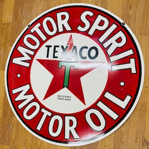 Vintage porcelain enamel Texaco motor spirit motor oil 30 inch double sided advertising sign board