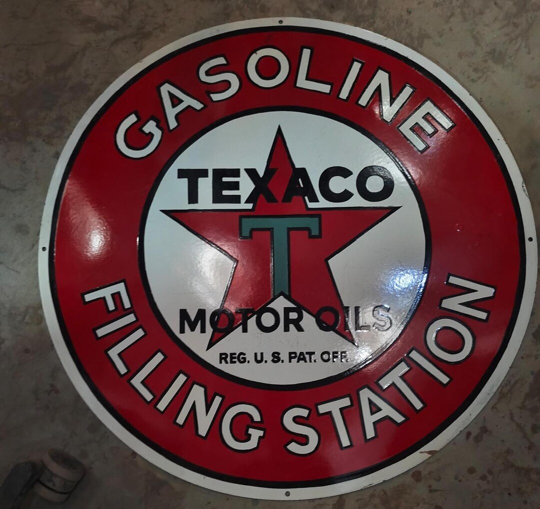 Texaco Filling Station Gasoline Vintage Porcelain Enamel Advertising ...
