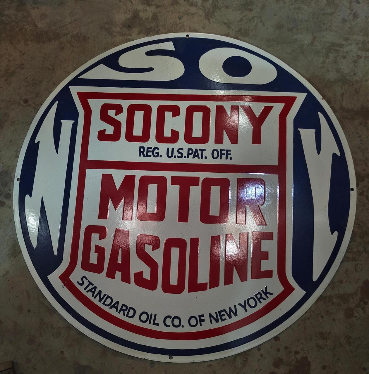 Socony Motor Gasoline Vintage Porcelain Enamel Advertising Enamel