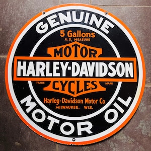 Double Sided Harley Davidson Motorcycles Genuine Motor Oil Advertising Porcelain Enamel Sign