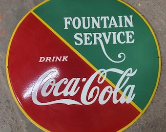 Drink Coca-Cola Fountain Service Vintage Porcelain  enamel Advertising Enamel Sign board